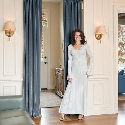 Lazzzy Velvet Blackout Curtains Thermal Insulated Room Window Drapes Super Soft Luxury Curtains for Living Room Bedroom Rod Pocket 2 Panels, Dark Slate, 42" W x 96" L