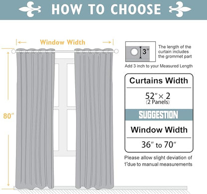 ChrisDowa 100% Blackout Curtains 80 inch Long for Bedroom with Black Liner, 2 Thick Layers Total Blackout Thermal Insulated Grommet Window Curtains 2 Panels Set (Light Beige, 52 x 80 Inch)