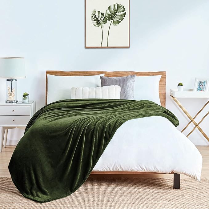 Walensee Fleece Blanket Plush Throw Fuzzy Lightweight (Queen Size 90x90 Olive Green) Super Soft Microfiber Flannel Blankets for Couch, Bed, Sofa Ultra Luxurious Warm and Cozy for All Seasons