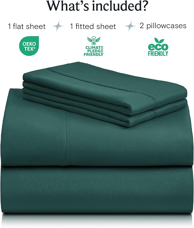LuxClub 4 PC Full Sheet Set, Breathable Luxury Bed Sheets, Deep Pockets Wrinkle Free Cooling Bed Sheets Machine Washable Hotel Bedding Silky Soft - Emerald Full