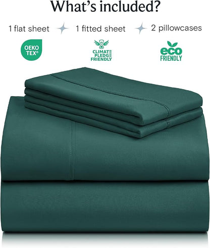 LuxClub 4 PC Full Sheet Set, Breathable Luxury Bed Sheets, Deep Pockets Wrinkle Free Cooling Bed Sheets Machine Washable Hotel Bedding Silky Soft - Emerald Full