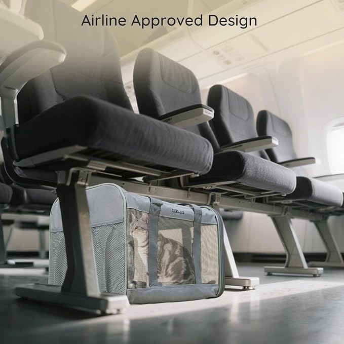 BELLA & PAL Cat Carrier Travel Bag, Airline Approved Lightweight Cat Carrier, Soft Sided Pet Carrier for Puppy Dogs Up to 18lbs, Collapsible Kitten Bag with Removable Waterproof Mat, Ventilated Mesh-Mewly Pet