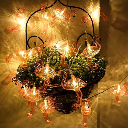 DomeStar 10Ft Pink Flamingo String Lights - LED Battery Operated Fairy Lights, Outdoor Patio Decor for Garden, Poolside, Tropical Hawaiian Luau Party Decor