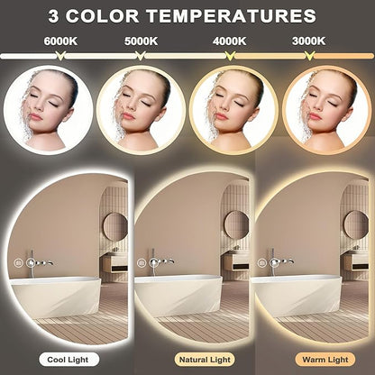 YUDACHU 40"×28" LED Mirror for Bathroom, Anti Fog Half Moon Mirrors for Wall-Irregular Modern Vanity Mirror-with Backlit, 3 Colors, Stepless Dimmable, Shatter-Proof