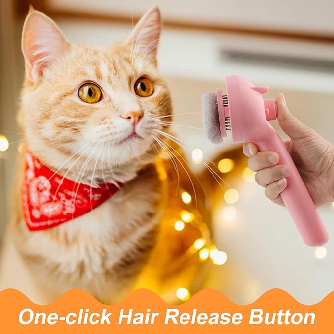 Cat Steam Brush for Shedding, 4 in 1 Steamy Cat Brush with Release Button, Self Cleaning Metal Pet Misting Hair Comb with Handle for Grooming Kitten Dog(Pink)-Mewly Pet