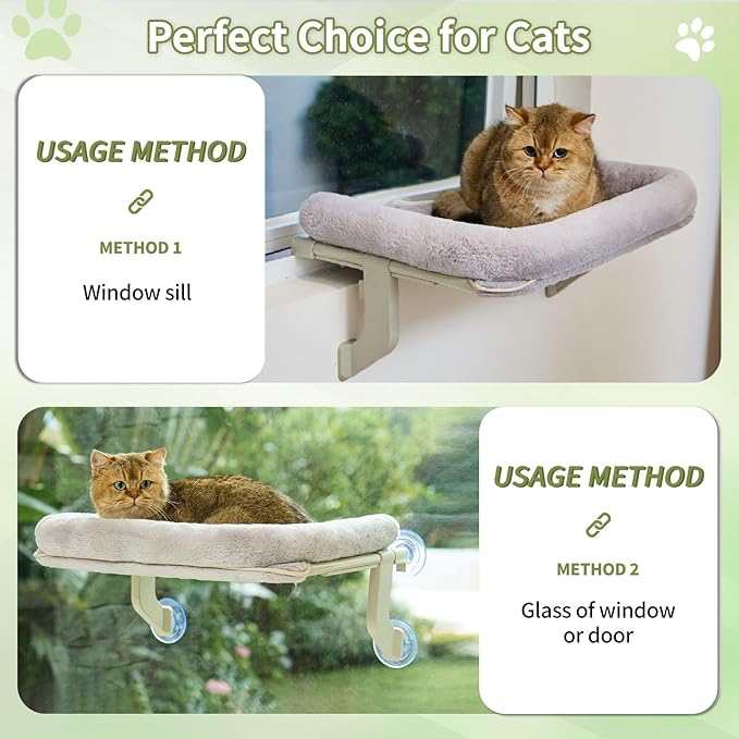 Cat Window Perch, Adjustable Cat Hammock for Large Cats, Mounts on Window Sills, Bedside, or Glass, Easy Installation and Removal, Washable Cushion Cover (20.5" W×15.7" L, Gray)-Mewly Pet