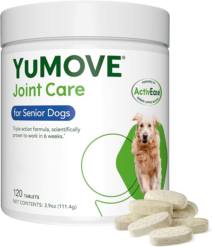 Yumove Hip & Joint Supplement for Dogs - with Glucosamine Chondroitin, Omega 3, Hyaluronic Acid, Green Lipped Mussel & Fish Oil for Dogs - Senior Dog Joint Supplement (120ct Chewable Tablets)-Mewly Pet
