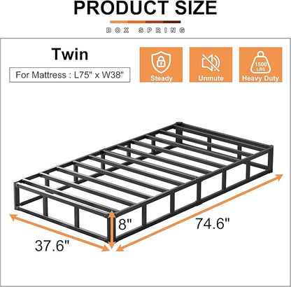 EMODA 8 Inch Twin Box Spring Heavy Duty Metal Mattress Foundation Bed Base with Fabric Cover, Easy Assembly