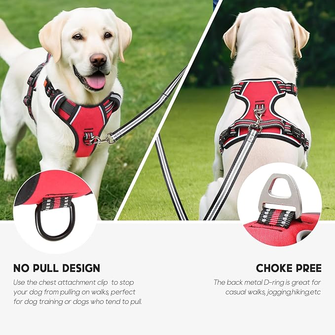 Timos Dog Harness Small Sized, No Pull with Neck Lockable Snap,No Choke Front Clip Dog Reflective Harness,Adjustable Metal Rings 3 Buckles,Easy Control Handle for Small Dogs Red S-Mewly Pet