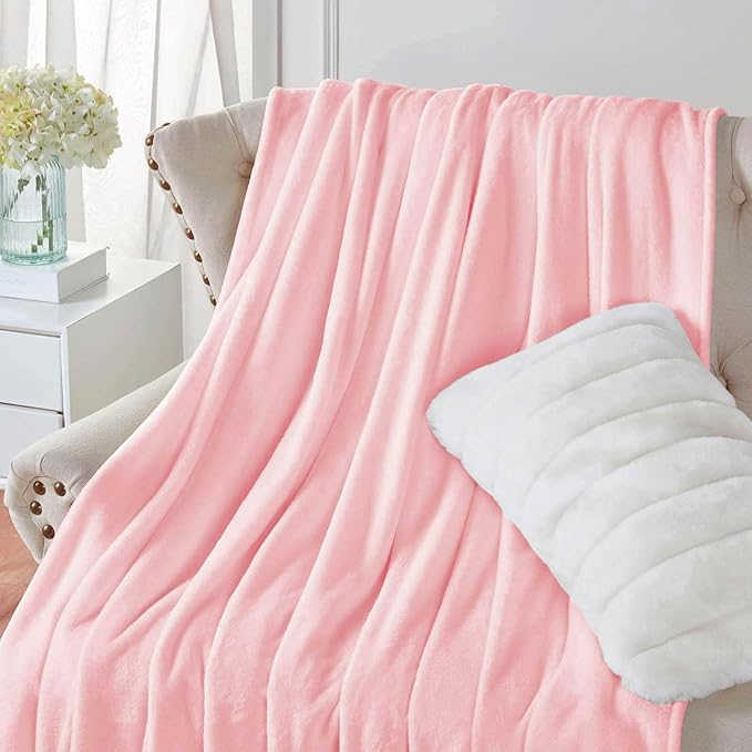 Walensee Fleece Blanket Plush Throw Fuzzy Lightweight (XL-Twin Size 66x90 Pink) Super Soft Microfiber Flannel Blankets for Couch, Bed, Sofa Ultra Luxurious Warm and Cozy for All Seasons