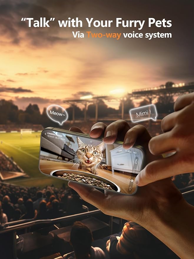 Automatic Cat Feeder with Camera - 5G WiFi Auto Cat Food Dispenser, 1080P HD Video with Night Vision, 1-15 Meals, 1-99 Portions, 2-Way Audio, Keeps Food Fresh, Timed Pet Feeder Also for Dogs-Mewly Pet