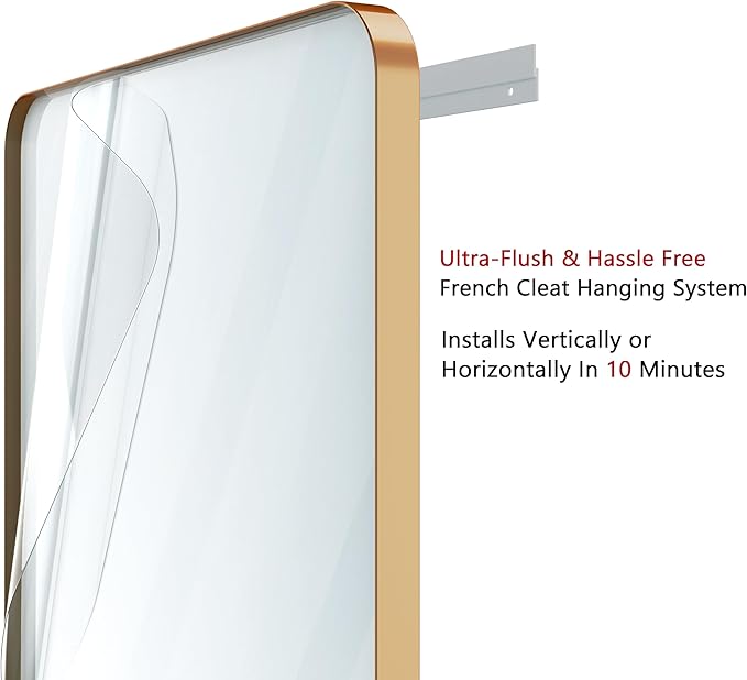 VocalStar Gold Bathroom Mirror for Wall, 24 x 32 Inch Metal Framed Rounded Rectangle Vanity Mirror Modern Farmhouse, 1/4-inch Shatterproof Glass | Ultra-Flush Hanging