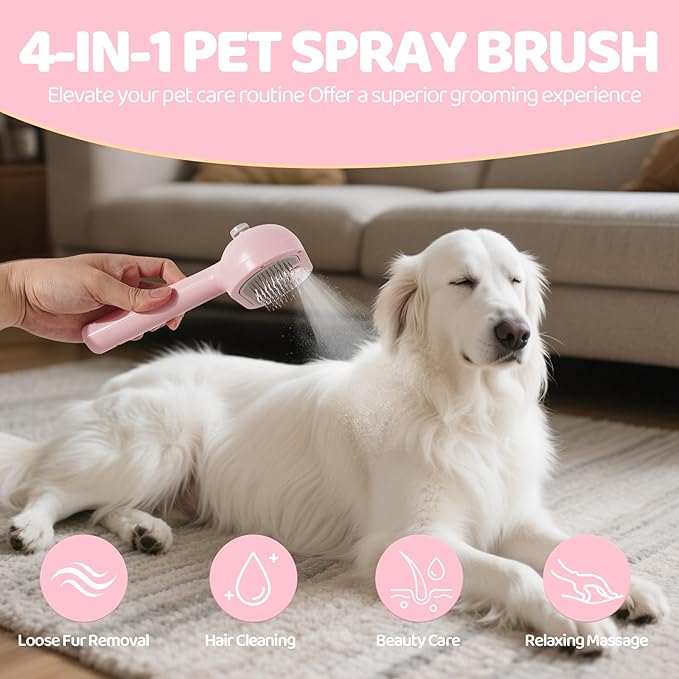 Cat Steam Brush-3 in 1 Pet Brush,Dog Shedding Tool Self Cleaning Pet Spray Depilation Comb with Release Button,Dog Steam Brushs,Cat Grooming Supplies for Long Short Haireds-Mewly Pet