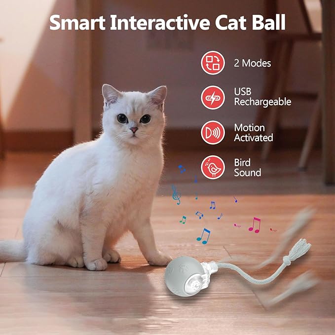 Interactive Cat Toys, Automatic Moving Cat Toy for Bored Indoor Adult Cats, Fast Rolling, Chirping & Motion-Activated Cat Toys, Fun Gift for Cats with Speedy Tail 2.0, USB Rechargeable(Gray)-Mewly Pet
