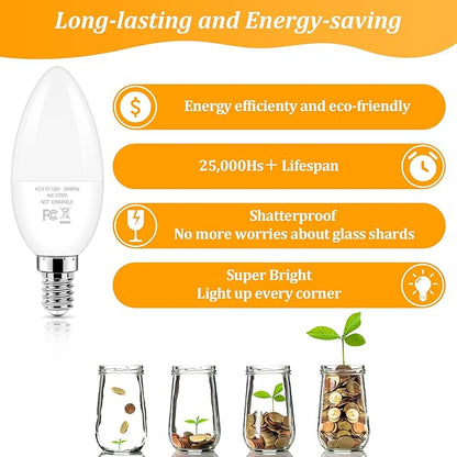 Brightever E12 LED Candelabra 40 Watt Equivalent Light Bulbs, 4W Warm White 2700K Ceiling Fan Bulbs, Chandelier Candle Lights for Wall Lanterns, Pendant Lights, Non-Dimmable, 6-Pack