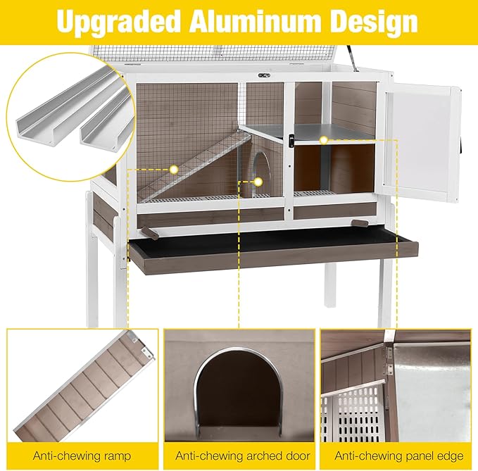 Aivituvin Wooden Guinea Pig Cages Indoor with Removable Stand, Anti Chewing Rabbit Hutch with Ramp and Wire Mesh, 2 Story Small Animals House Habitat with Pull Out Tray (Brown)-Mewly Pet
