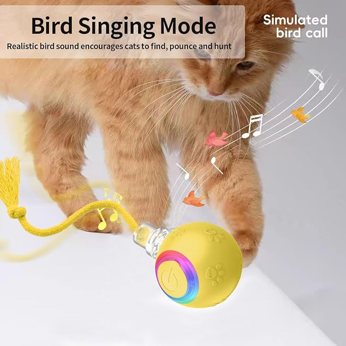 Interactive Cat Toys, Automatic Moving Cat Toys for Bored Indoor Adult Cats, Fast Rolling, Chirping & Motion-Activated Kitty Toys, Fun Gift for Cats with Speedy Tail 2.0, USB Rechargeable, Yellow-Mewly Pet