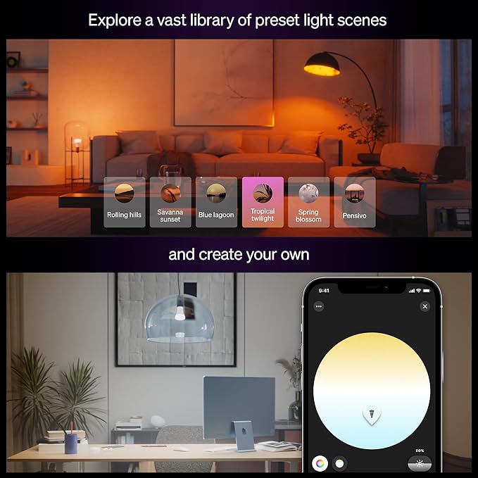 Philips Hue Smart LED A19 Bulb, White & Color Ambiance, E26 Base, 7.2W, Full Spectrum Light 1000K-20000K, 810 Lumens, Dimmable, Works with Alexa, Google,& Apple Home,2pk