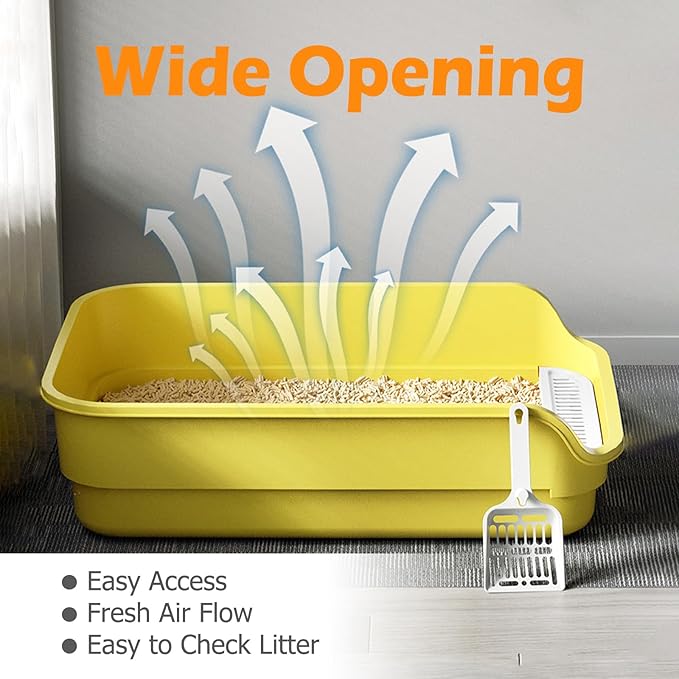 Extea Large Cat Litter Box with High Sides,Cat Boxes for Indoor Cats,Cat Litter Pan for Kitty,Litter Box with Low Entry,Easy to Clean,Anti-Splashing,23.6" x15.7" x6.2" (White)-Mewly Pet