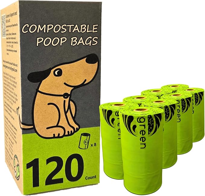 Dog Poop Bag, Compostable Doggie Poop Bags Refills, Eco-Friendly Pet Waste Bags, Vegetable-Based Unscented, Compostable, Extra Thick, Leak Proof, Size 9 x 13 Inches, 120 count-Mewly Pet