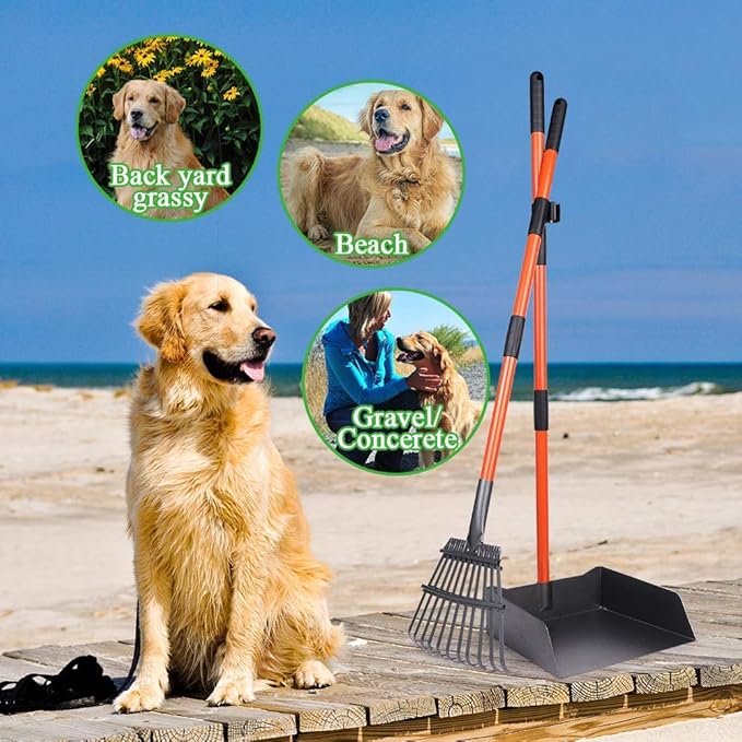 TNELTUEB Extra Large Pooper Scooper, Pet Poop Tray and Rake with Adjustable Long Handle, Pet Waste Removal Heavy Duty Dog Pooper Scooper Great for Large Dog Grass Street Gravel-Mewly Pet