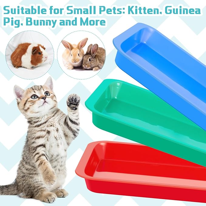 Tessco for you 3 Pcs Open Small Kitten Litter Box Rabbit Pan Waterproof Plastic Litter Tray Travel Toilet for Cats Bunny Guinea Pig Small Pet, Easy Clean(Fresh Color,15.1 x 12 x 1.4 Inch)-Mewly Pet