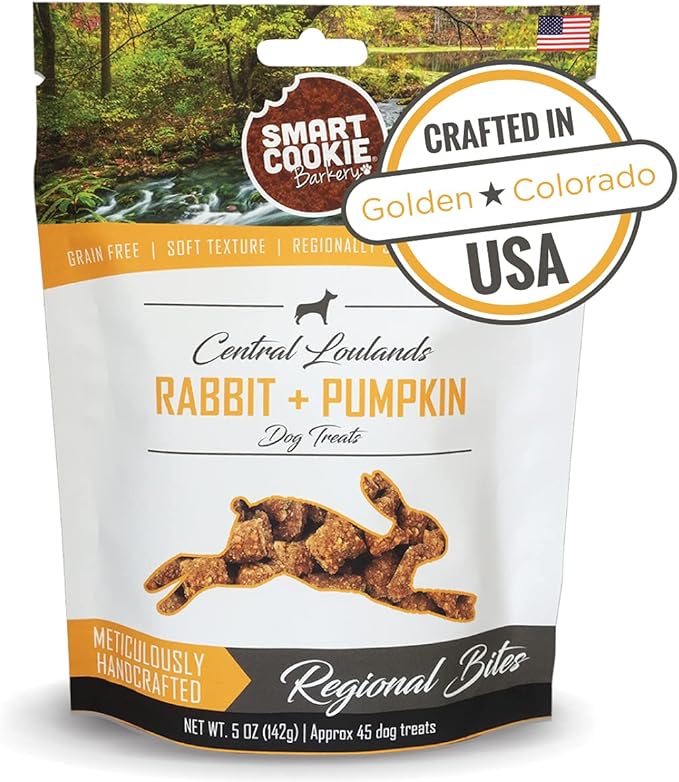 Smart Cookie All Natural Dog Treats - Rabbit & Pumpkin - Training Treats for Dogs & Puppies with Allergies, Sensitive Stomachs - Soft Dog Treats, Grain Free, Chewy, Human-Grade, Made in USA - 5oz Bag-Mewly Pet