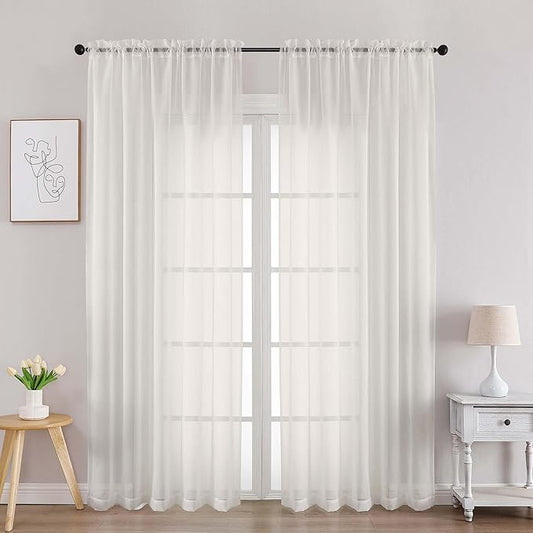 OVZME White Sheer Curtains 78 Inches Long 2 Panels - Soft Light Filtering Window Sheer Panels for Living Room/Bedroom, Top Dual Rod Pocket, 1 Pair, Each 42Wx78L Inches