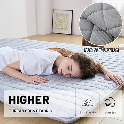 Japanese Floor Mattress Full, Anti-Slip Japanese Futon Foldable Tatami Mat for Guests, Grey