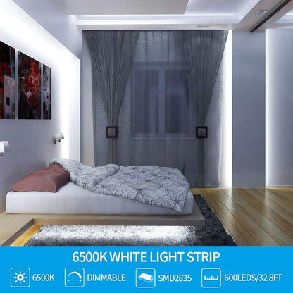 Led Strip Lights 32.8ft White Dimmable Led Light Strip Flexible Rope Lights Kits with 12v Etl Power Supply, Adhesive Clips, Dimmer Switch and Connectors for Indoor Decor