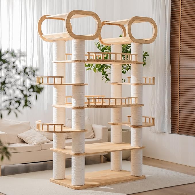 77'' Large Modern cat Tree, Multi-Level Tall Solid Cat Tower, Cat Furniture for Indoor Cats, Huge Cat Condo for Multi-Cat Families-Mewly Pet