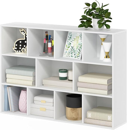 Furinno LUDER Book Shelf, 11-Cube Bookshelf, Reversible Bookcase, 9.4" x 29.1" x 41.7", for Living Room, Bedroom, Home Office, White