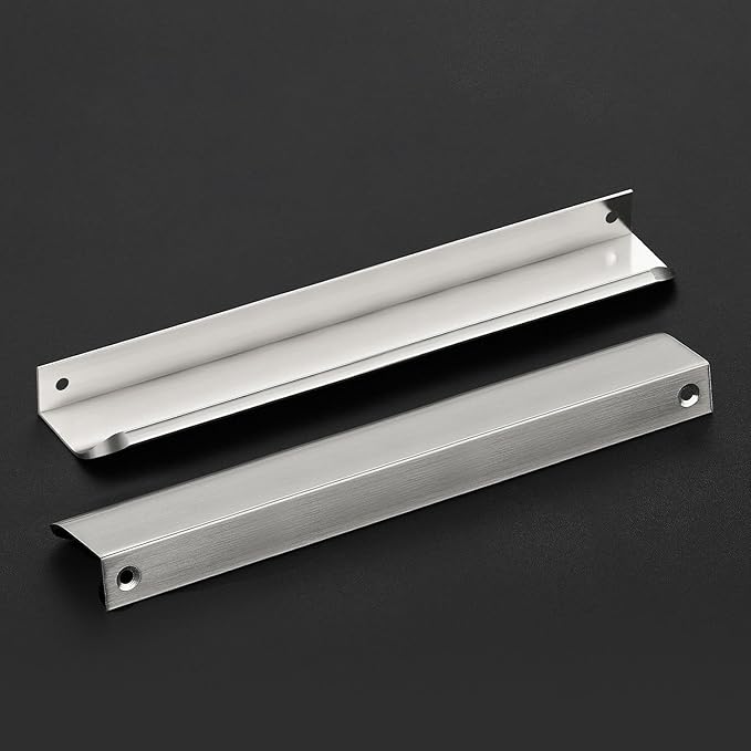 Ravinte Hardware 6 Pack Silver Cabinet Handles, 7.8 Inch (200mm) Finger Edge Pulls, 6-1/4 Inch Hole Center, Finger Pulls for Cabinets