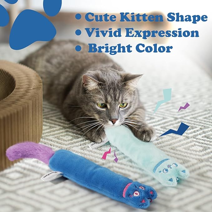 Pawaboo Cat Toys, 2 Pack Catnip Toys with Bell and Crinkle Paper, Soft and Durable Kitten Toys, Interactive Cat Toys for Indoor Cats, Cat Plush Kicker Toys for Kittens Kitty, Cute Cat Stuff-Mewly Pet