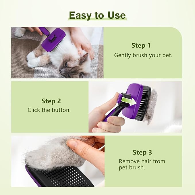 Pecute Self-Cleaning Slicker Brush for Dogs, Cats, Lightweight Dog Brush for Shedding Massaging Grooming, Cat Brush Gently Removes Loose Fur Undercoat for Small Dogs Cats Rabbits of All Hair Types-Mewly Pet