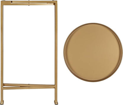 Kate and Laurel Celia Round Metal Foldable Accent Table with Tray Top, Gold
