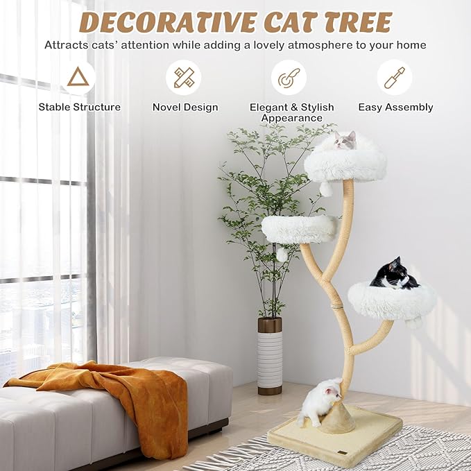 PETSITE 70" Tall Cat Tree, Cat Tower with Scratching Posts and Board, Multi-Level Cat Tower for Large Cats 20 lbs+ with 3 Cozy Perches and Dangling Balls, Modern Cat Tree for Indoor Cats Large Adult-Mewly Pet
