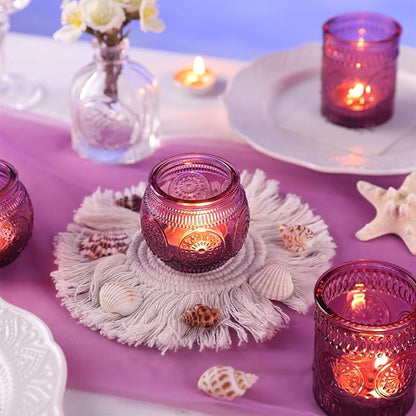 DARJEN 48Pcs Pueple Votive Candle Holders - Vintage Tea Lights Candle Holders, Glass Votives for Party, Wedding Table Centerpieces, Baby Shower Decor & Gift