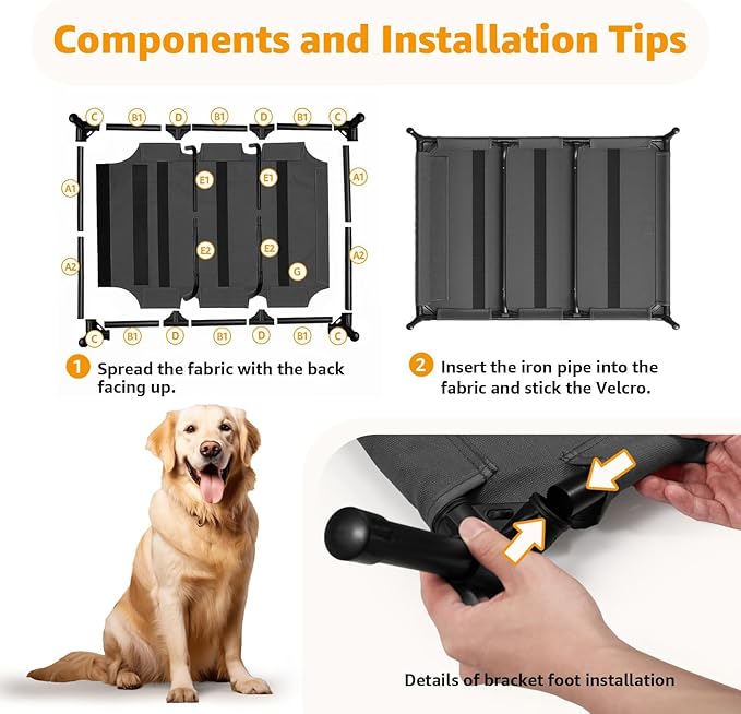 Canvas Elevated Dog Bed, Durable Chew Proof Outdoor Raised Pet Cot for Extra Large Dogs, Waterproof, Breathable, Portable, Washable, Easy Assembly, Sturdy Frame for Camping & Travel, Dark Grey-Mewly Pet