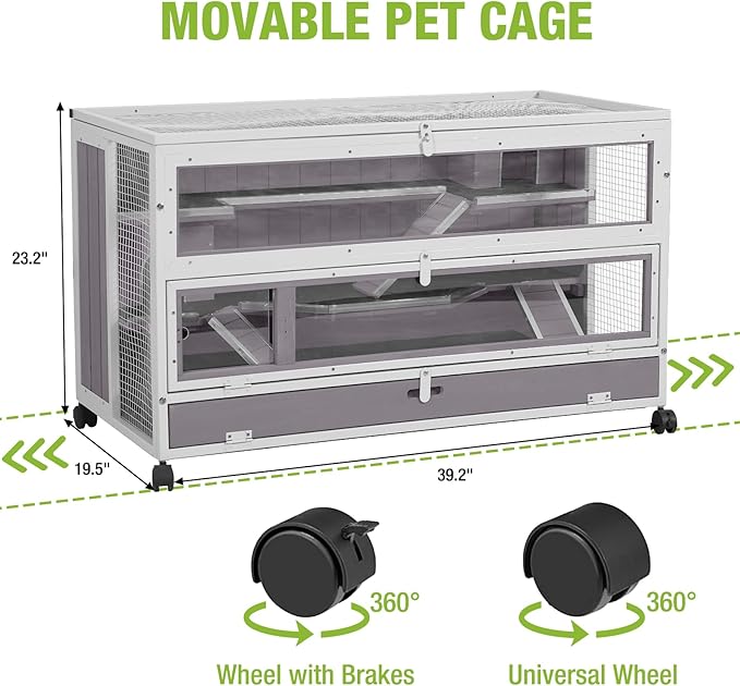 GUTINNEEN Guinea Pig Cages - Metal Iron Frame, Hamster Cage with Chew-Proof Aluminum Edges, Movable Small Animal Hideout with Leak-Proof Tray, White-Mewly Pet