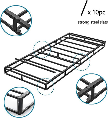 Twin Size Box Spring and Cover Set, 9 Inch High Profile Metal BoxSpring, Heavy Duty Structure Mattress Foundation, Noise Free, Non-Slip, Easy Assembly