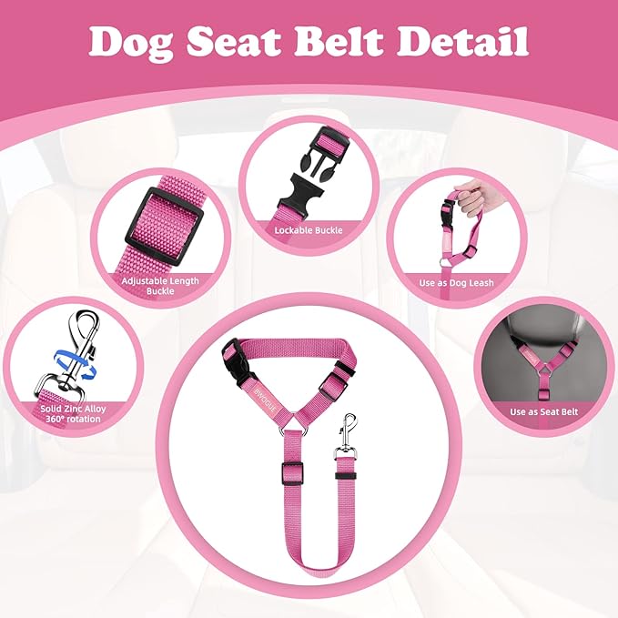 BWOGUE 2 Packs Dog Cat Safety Seat Belt Strap Car Headrest Restraint Adjustable Nylon Fabric Dog Restraints Vehicle Seatbelts Harness-Mewly Pet