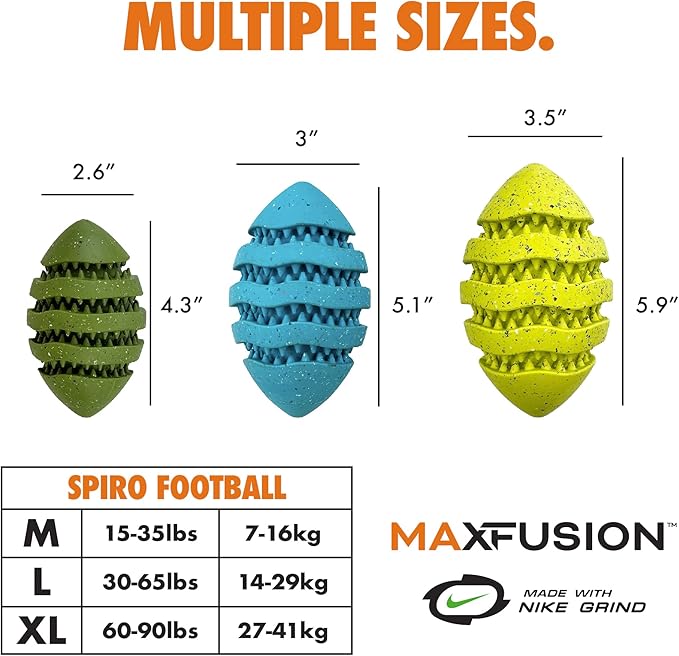 Max Fusion with Nike Grind, Arlee Spiro Football Treat Dispensing Dog Toy, Durable Dog Treat Toy, XL-Mewly Pet