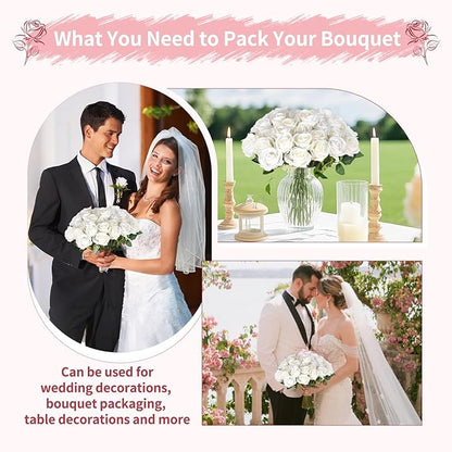 52 PCS White Artificial Roses Bulk, Fake Artificial Flowers Bridal Bouquet Silk Faux Rose with Stems for Wedding Flowers Decoration, Valentine's Day, Bridal Bouquet, Anniversary, Home Decor (52PCS)