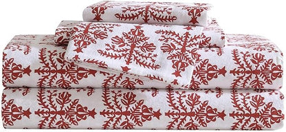 Eddie Bauer - Flannel Sheets Full Size, Anti-Pilling & Wrinkle Resistant Cotton, Touchably Soft for All-Season Comfort - Bed Sheets with Matching Pillowcases & Fitted Sheet (Jolly Trees Red)