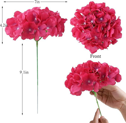 AVIVIHO Hot Pink Hydrangea Artificial Flowers Pack of 10 Full Fake Hydrangea Silk Flowers with Stems for Wedding Home Party Centerpieces Arch Spring Shop Decoration