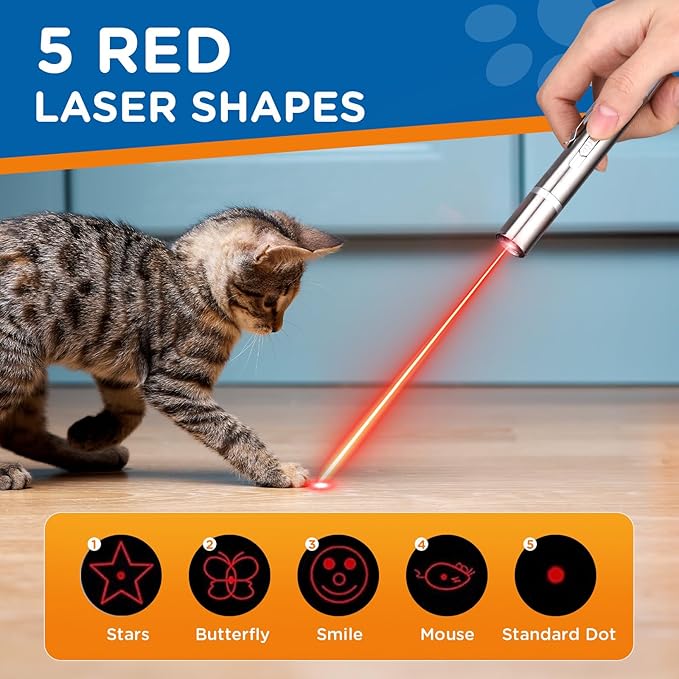 Cat Toy Pointer for Indoor, USB Rechargeable Toy, 3 Light Colors Cat Interactive Toys for Dogs, Cats, Pet Chase Toy for Fun Playing Training Exercise Indoors-Mewly Pet