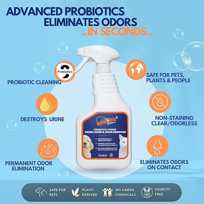 Whip-Pet Pet Odor Eliminator and Stain Remover -Professional Strength Enzymatic Cleaner for Dog Urine and Carpet Odor Eliminator - Pet Odor Remover, 32OZ-Mewly Pet