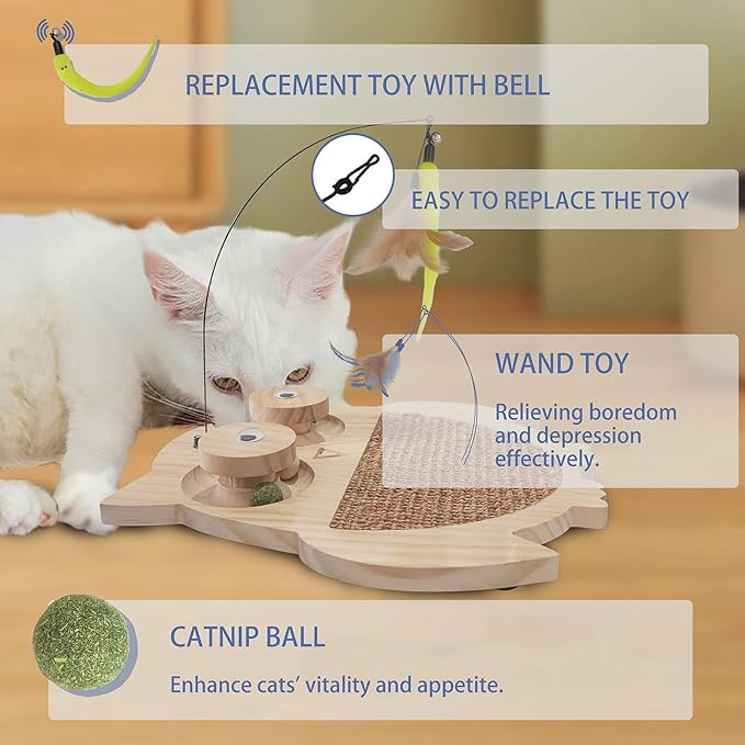 Petest Interactive Cat Toy Natural Sisal Cat Scratcher Toy with Catnip Balls, Owl Design-Mewly Pet