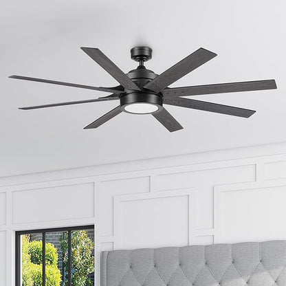 Honeywell Ceiling Fans Xerxes, 62 Inch Modern Indoor Ceiling Fan with Lights and Remote Control, Color Changing LED, 8 Dual Finish Blades, Reversible Motor - 51904-01 (Black)